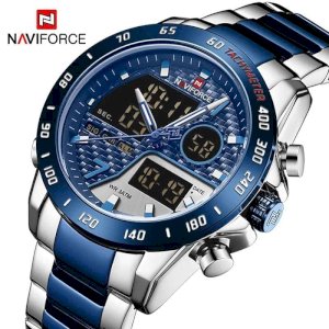NAVIFORCE 9171-Stainless Steel Sport Military Luminous Waterproof Dual Time Watch for Men’s