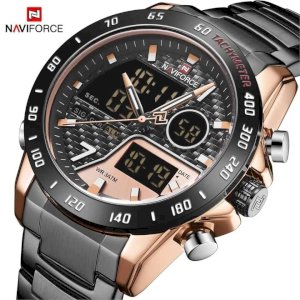 NAVIFORCE 9171-Stainless Steel Sport Military Luminous Waterproof Dual Time Watch for Men’s