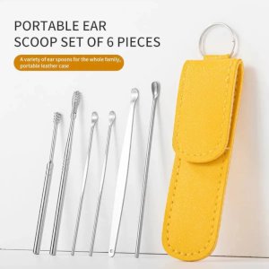6 Piece ear Pick Set Portable ear Cleaner Set Leather Case With Stainless Steel