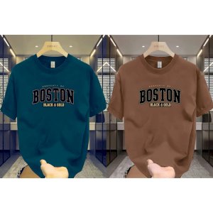 2 Pcs Drop Shoulder T-shirt - সবুজ + ব্রাউন 